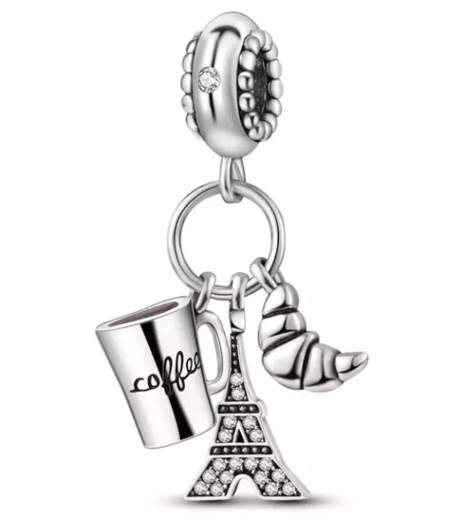 3 Piece Paris Themed Charm - 925 Sterling Silver