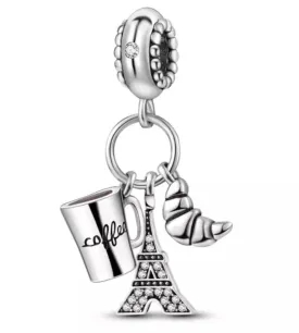 3 Piece Paris Themed Charm - 925 Sterling Silver