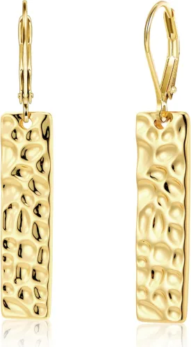 ALEXCRAFT 925 Sterling Silver Dangle Earrings for Women, 14K Gold Plated French Leverback Earrings, Hypoallergenic Lightweight Statement Hammer Square Bar Long Drop Earing for Women Trendy Jewelry