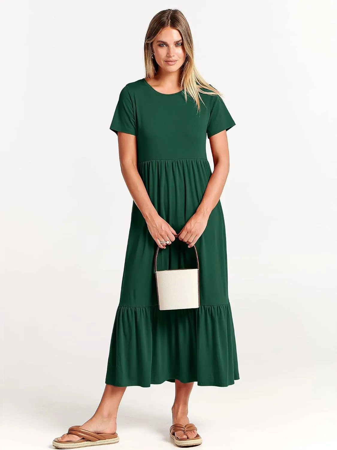 ANRABESS Womens 2025 Summer Casual Maxi Dress A line Tiered Flowy Short Sleeve Crewneck T Shirt Beach Travel Long Dresses