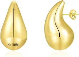 Apsvo Chunky Gold Hoop Earrings for Women, Dupes Earrings Lightweight Waterdrop Hollow Open Hoops, Hypoallergenic Gold Plated Earrings Fashion Jewelry