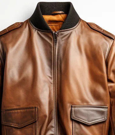 Aviator G1 Distressed Men Bomber Vintage Leather Jacket - Distressed Brown