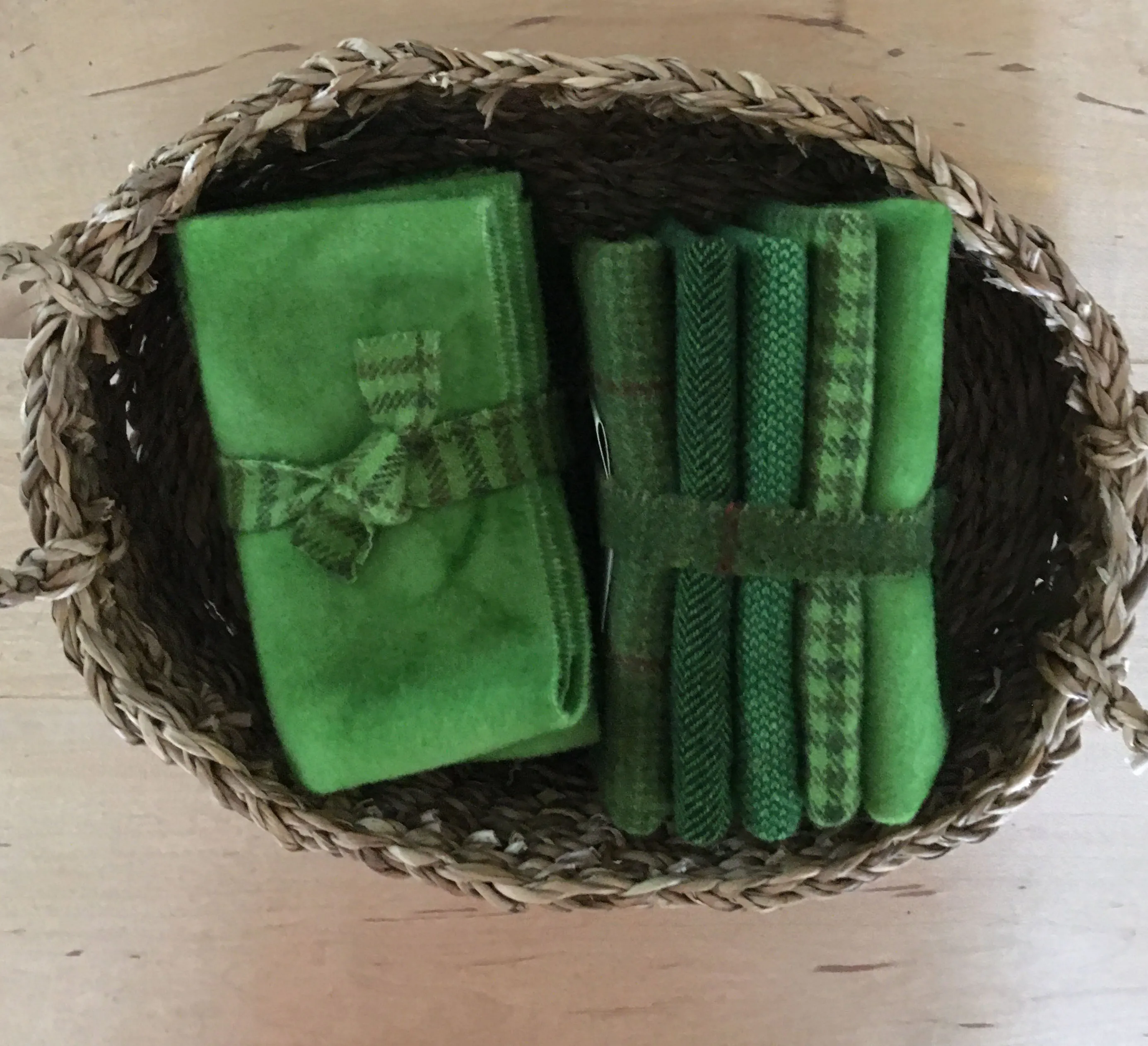 AVOCADO GREEN Hand Dyed Wool Bundle for Wool Applique and Rug Hooking