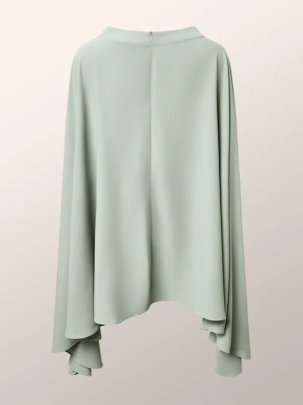 Batwing Sleeves Irregular Clipping Solid Color Stand Collar Blouse