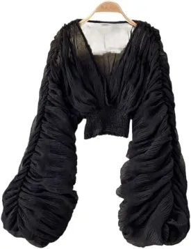 Bell Sleeve Tops for Women 70s Tops Dressy Tops for Evening Wear Tulle Blouses for Women Flare Balloon Sleeve