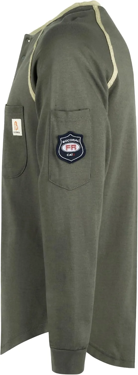 BOCOMAL FR Shirts 5.5oz Light Weight Henley and Short Sleeve Flame Resistant/Fire Retardant Clothing Shirt