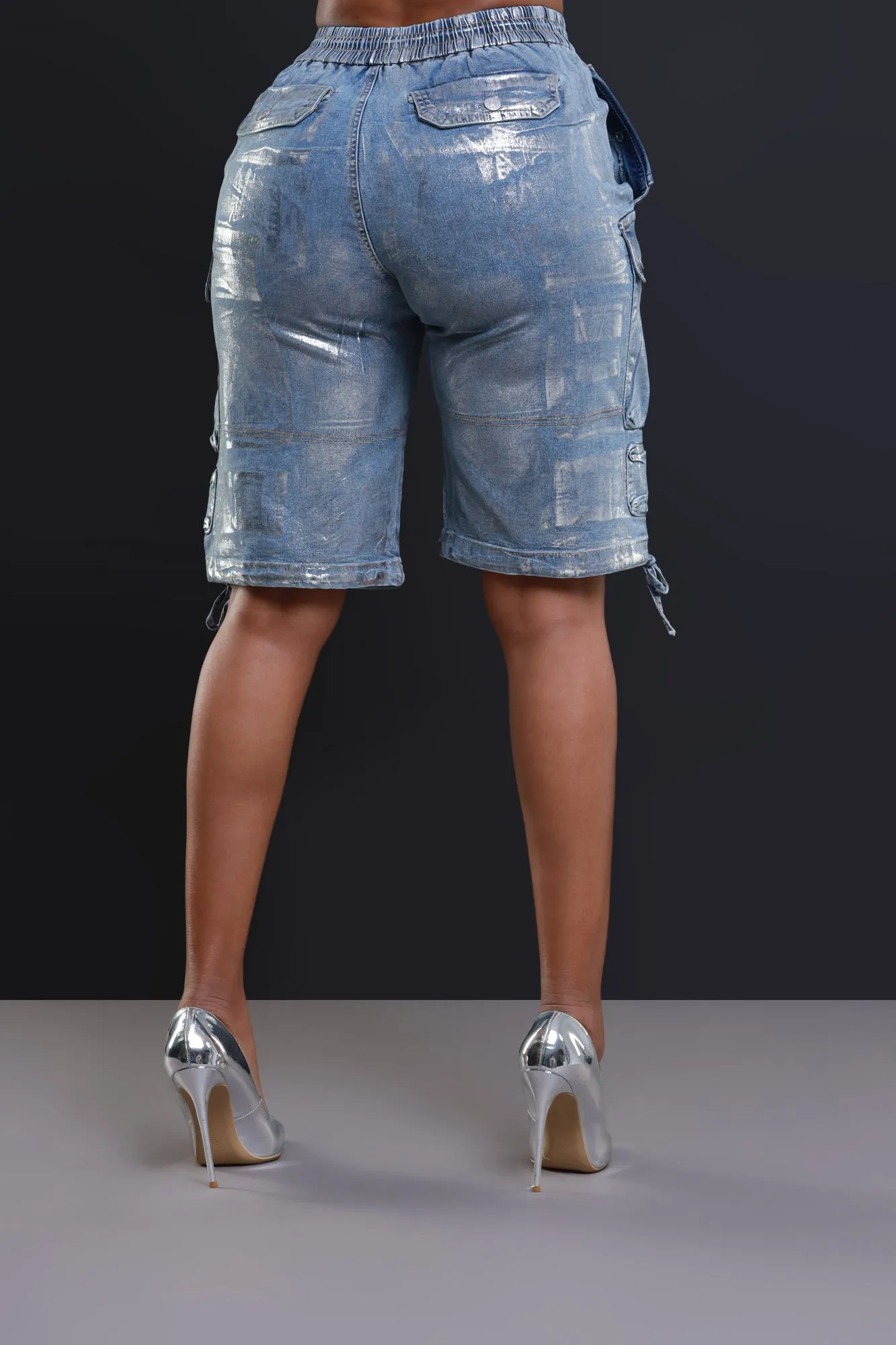 Break Your Heart Foil Cargo Shorts - Ice Blue