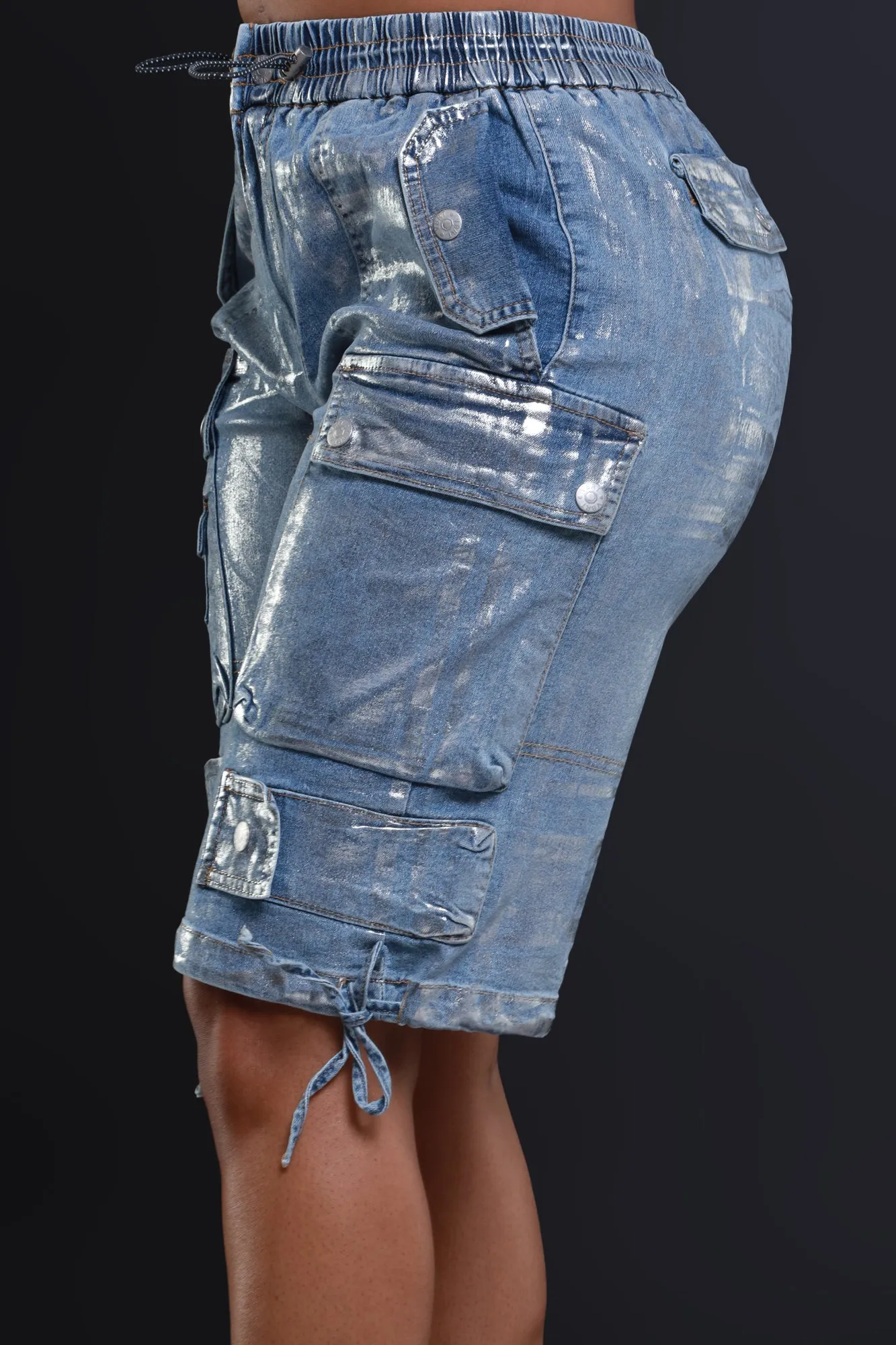 Break Your Heart Foil Cargo Shorts - Ice Blue