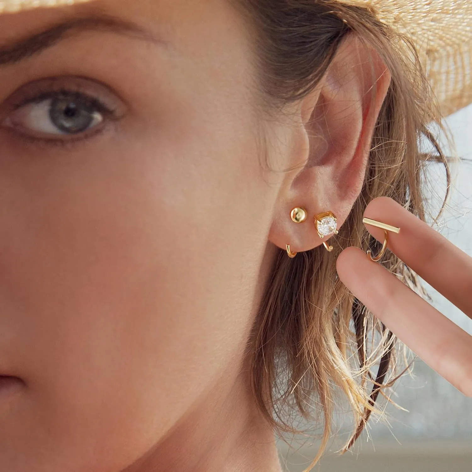 CHIC & ARTSY Half Hoops Earrings 925 Sterling Silver Small Huggie Hoop Earrings Ball, Bar, Star, Moon, Heart, Cross, Dot, Triangle Half Hoops Cartilage Piercing Earrings Tiny Hoop Stud Earrings