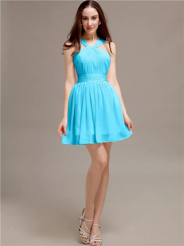 Chiffon A-line Halter Knee-Length Bridesmaid Dresses