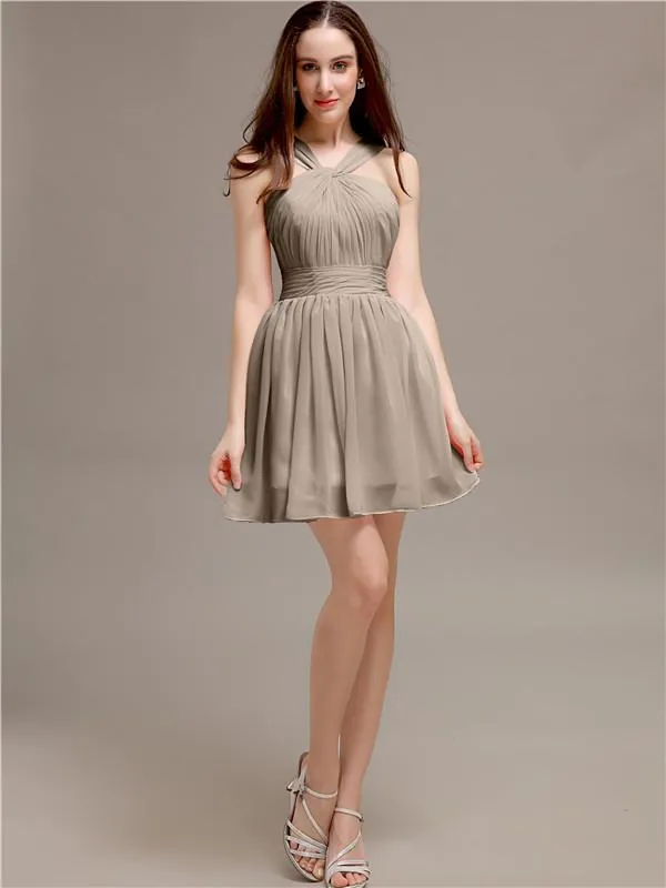Chiffon A-line Halter Knee-Length Bridesmaid Dresses