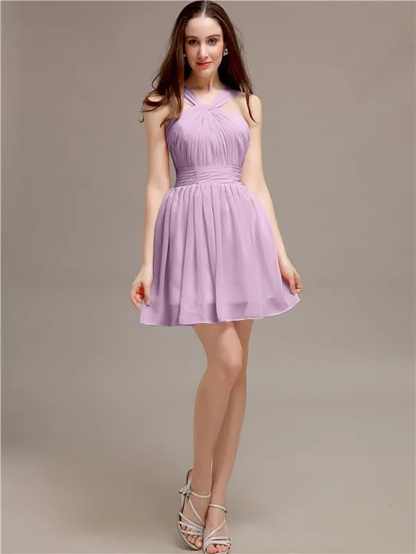 Chiffon A-line Halter Knee-Length Bridesmaid Dresses