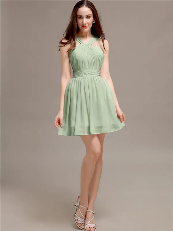 Chiffon A-line Halter Knee-Length Bridesmaid Dresses