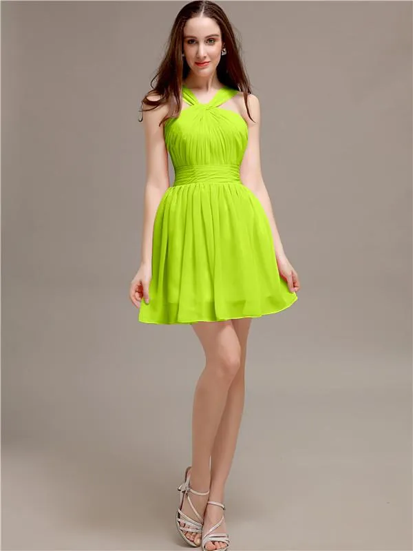 Chiffon A-line Halter Knee-Length Bridesmaid Dresses