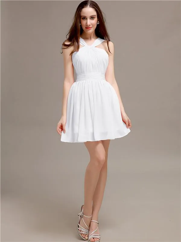 Chiffon A-line Halter Knee-Length Bridesmaid Dresses