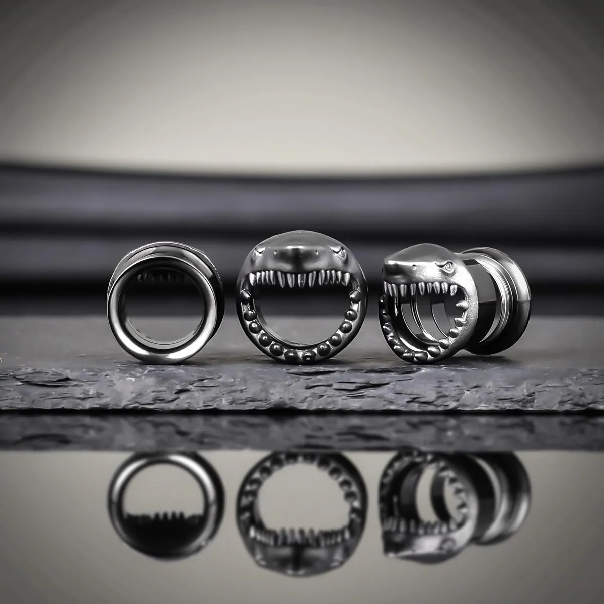 COOEAR Stainless Steel Tunnels, Shark design Earring Plugs, Screw Back Gauges for Ears.