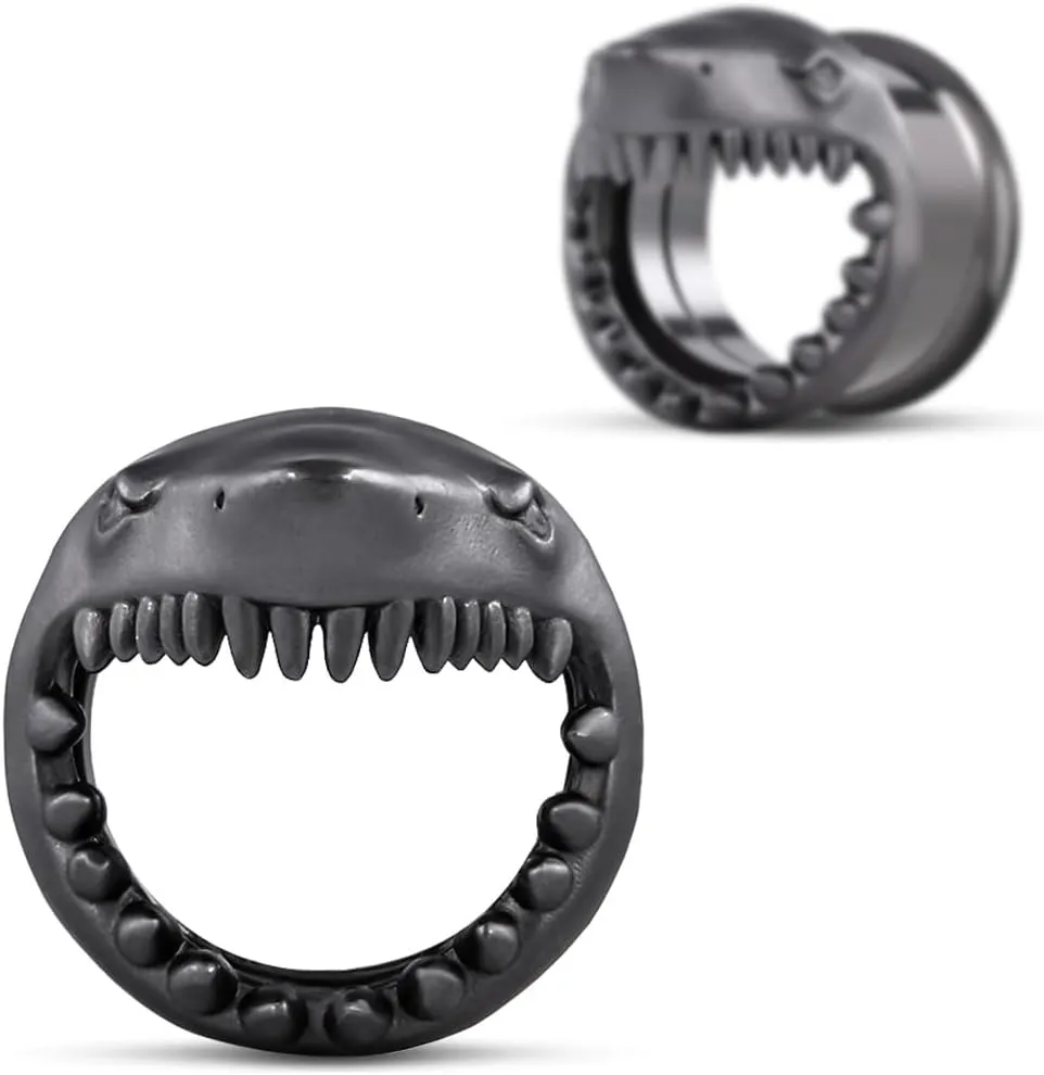 COOEAR Stainless Steel Tunnels, Shark design Earring Plugs, Screw Back Gauges for Ears.