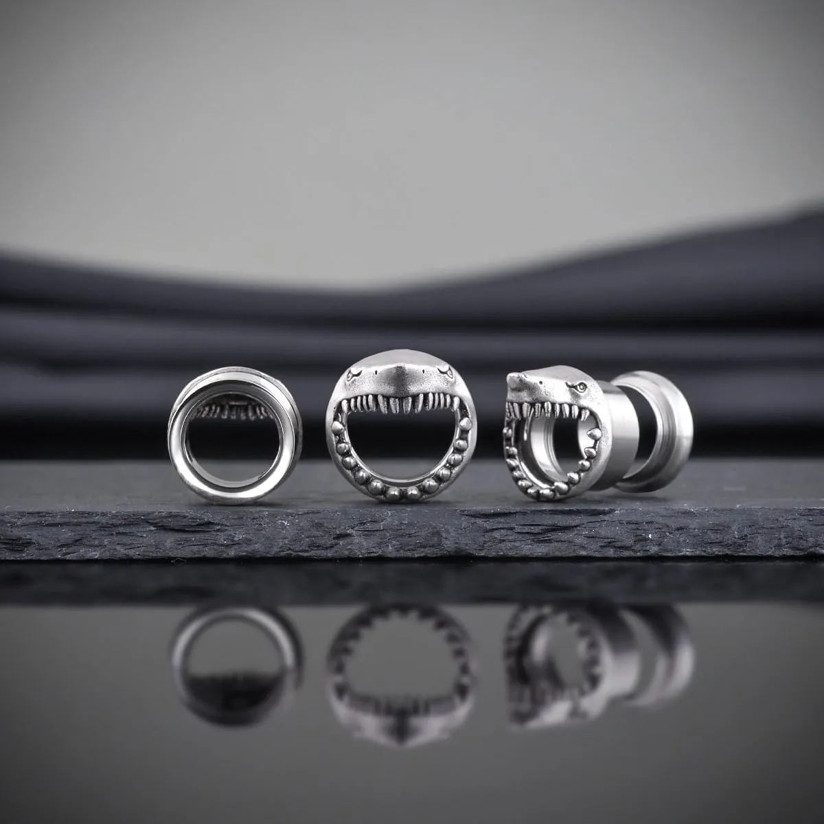 COOEAR Stainless Steel Tunnels, Shark design Earring Plugs, Screw Back Gauges for Ears.
