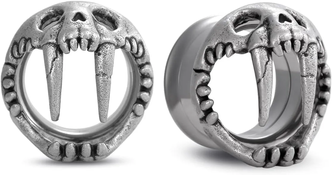 COOEAR Stainless Steel Tunnels, Shark design Earring Plugs, Screw Back Gauges for Ears.