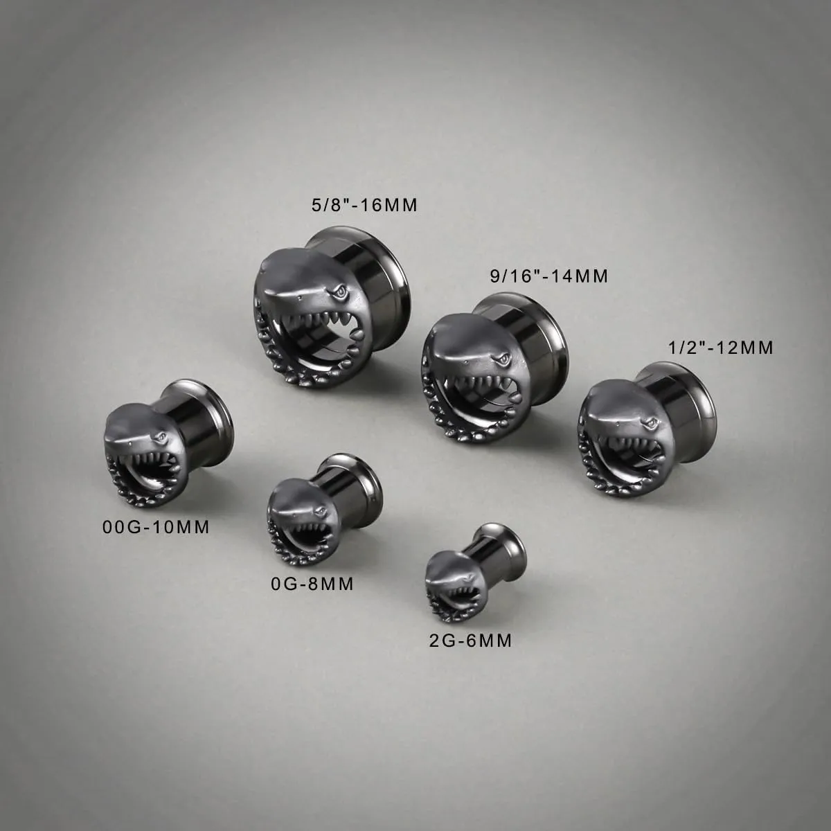 COOEAR Stainless Steel Tunnels, Shark design Earring Plugs, Screw Back Gauges for Ears.
