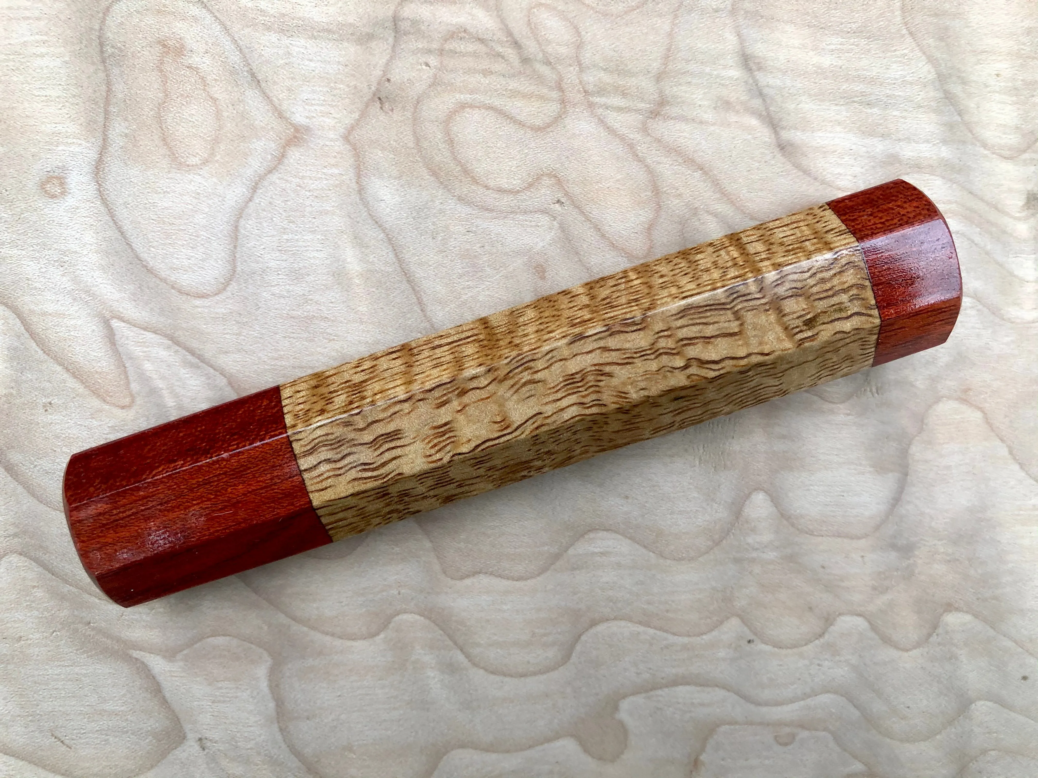 Custom Japanese Knife Handle - Curly mango and bloodwood
