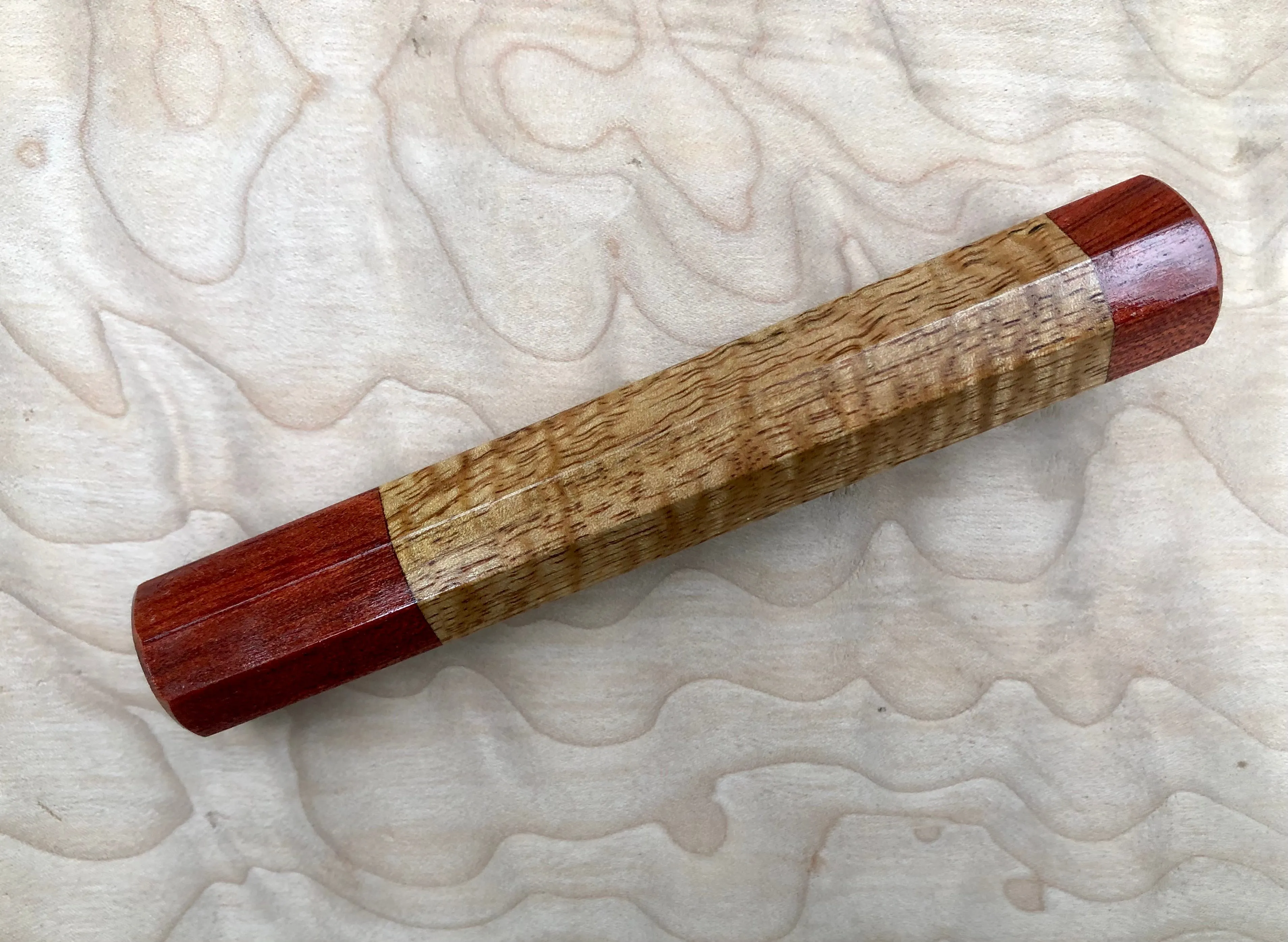 Custom Japanese Knife Handle - Curly mango and bloodwood
