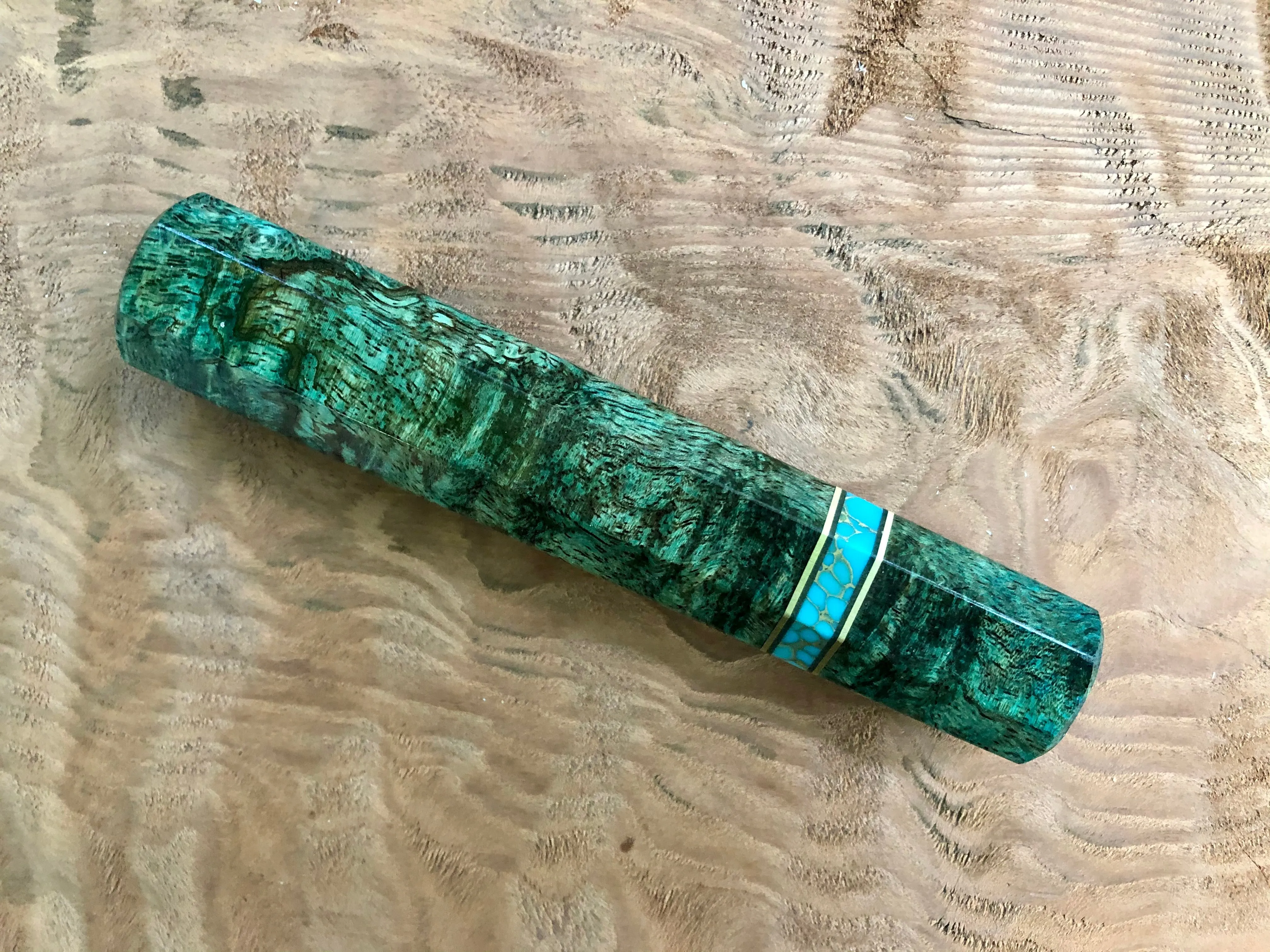 Custom Japanese Knife Handle - dyed mango burl