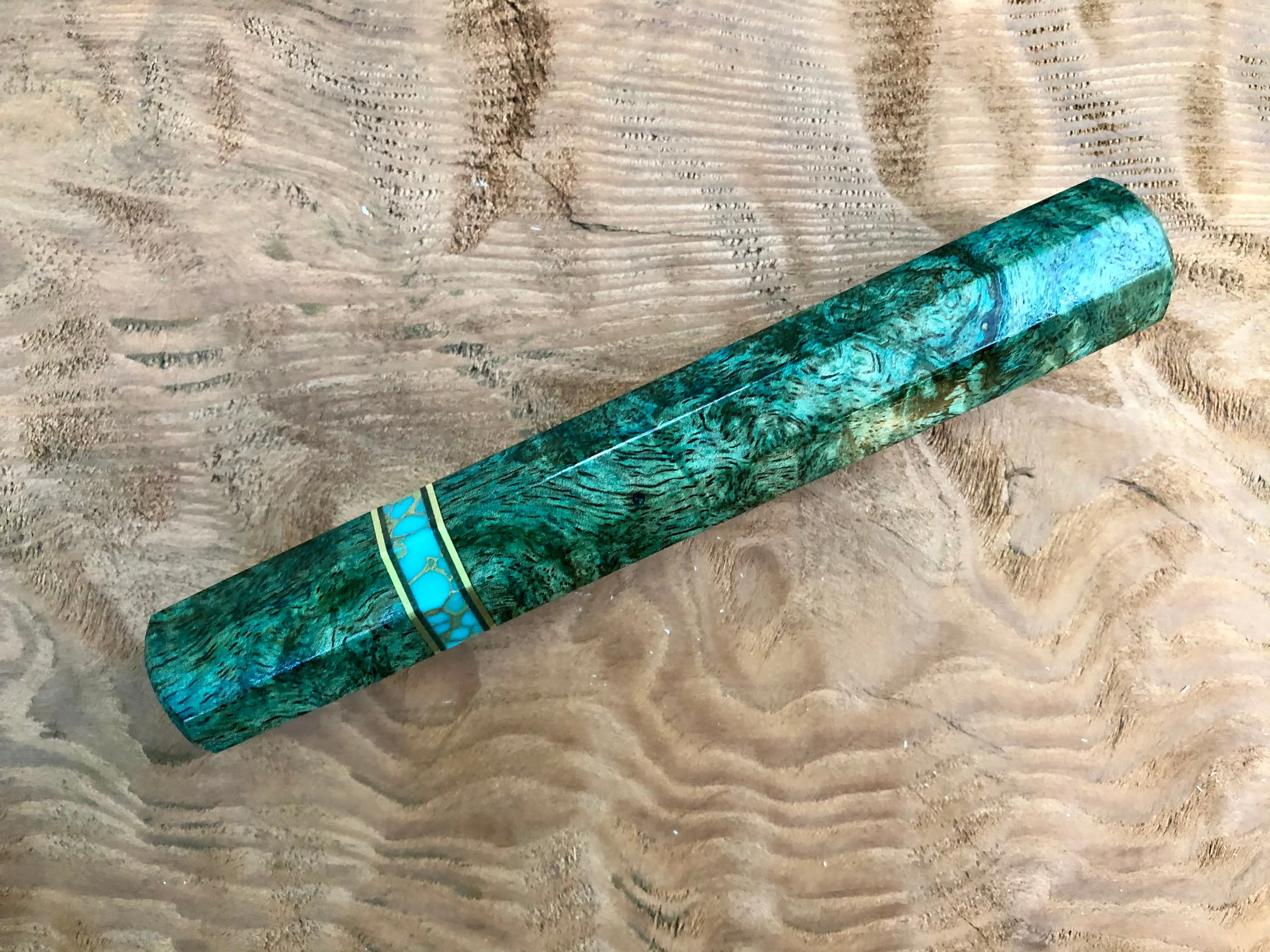 Custom Japanese Knife Handle - dyed mango burl