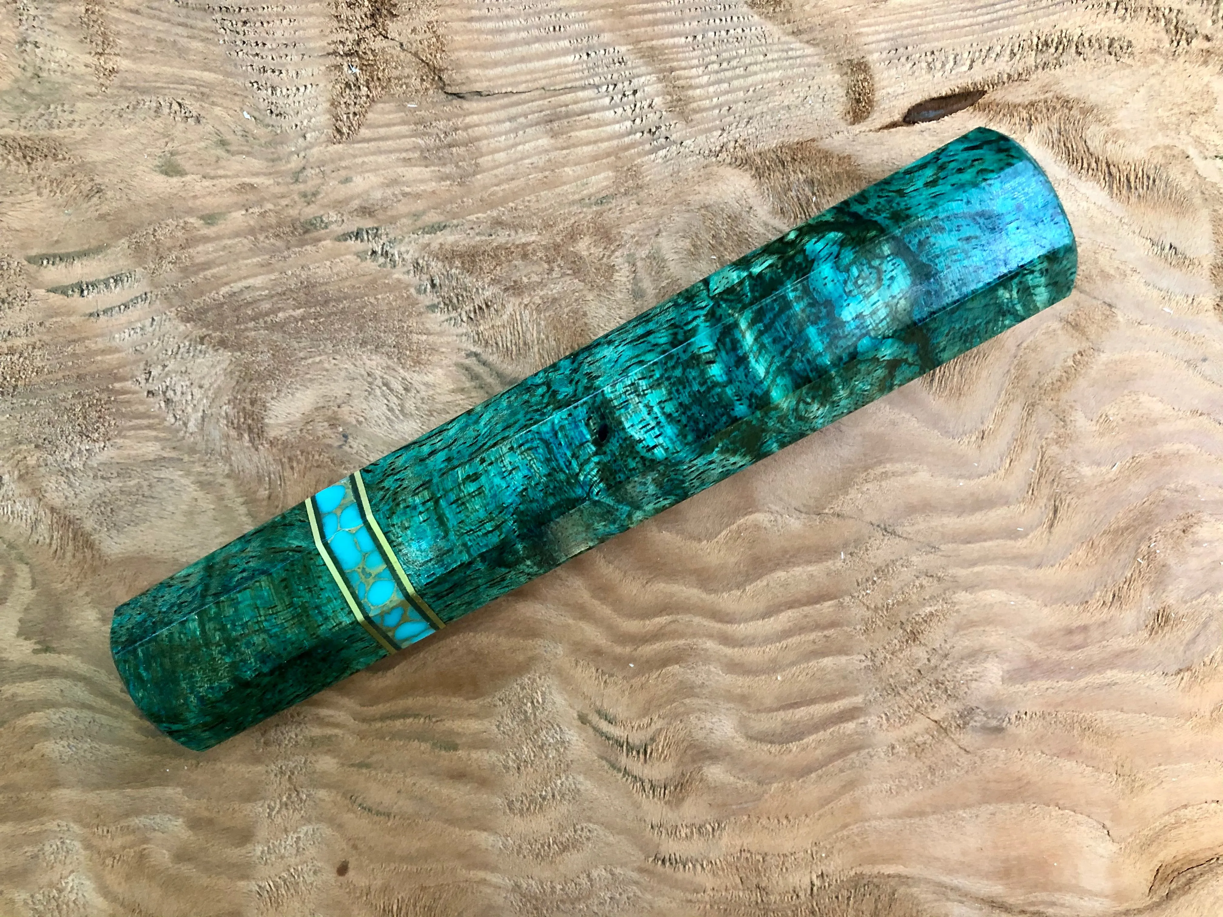 Custom Japanese Knife Handle - dyed mango burl