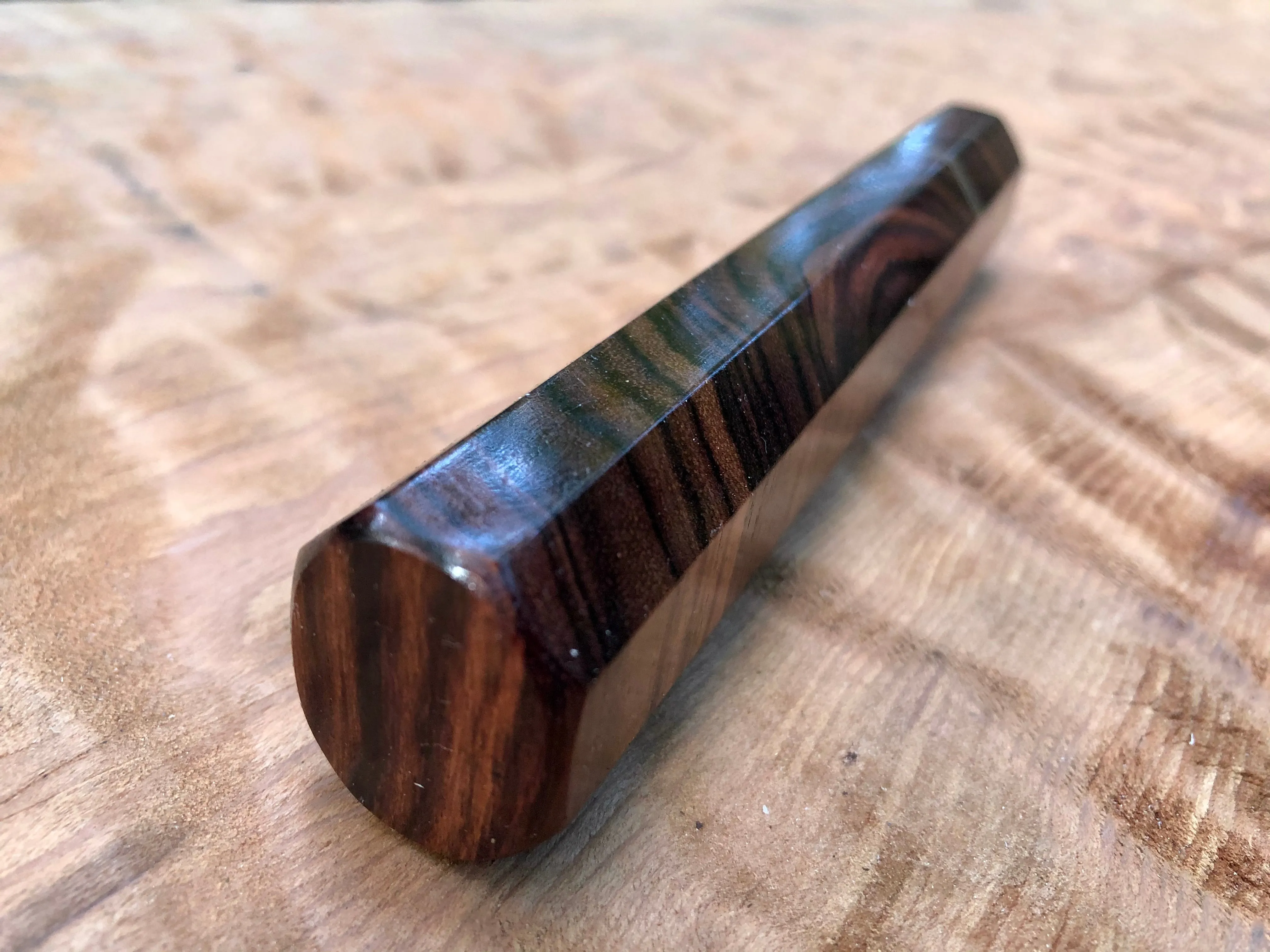 Custom Japanese Knife Handle (Wa Handle) - Crosscut kingwood and bronze