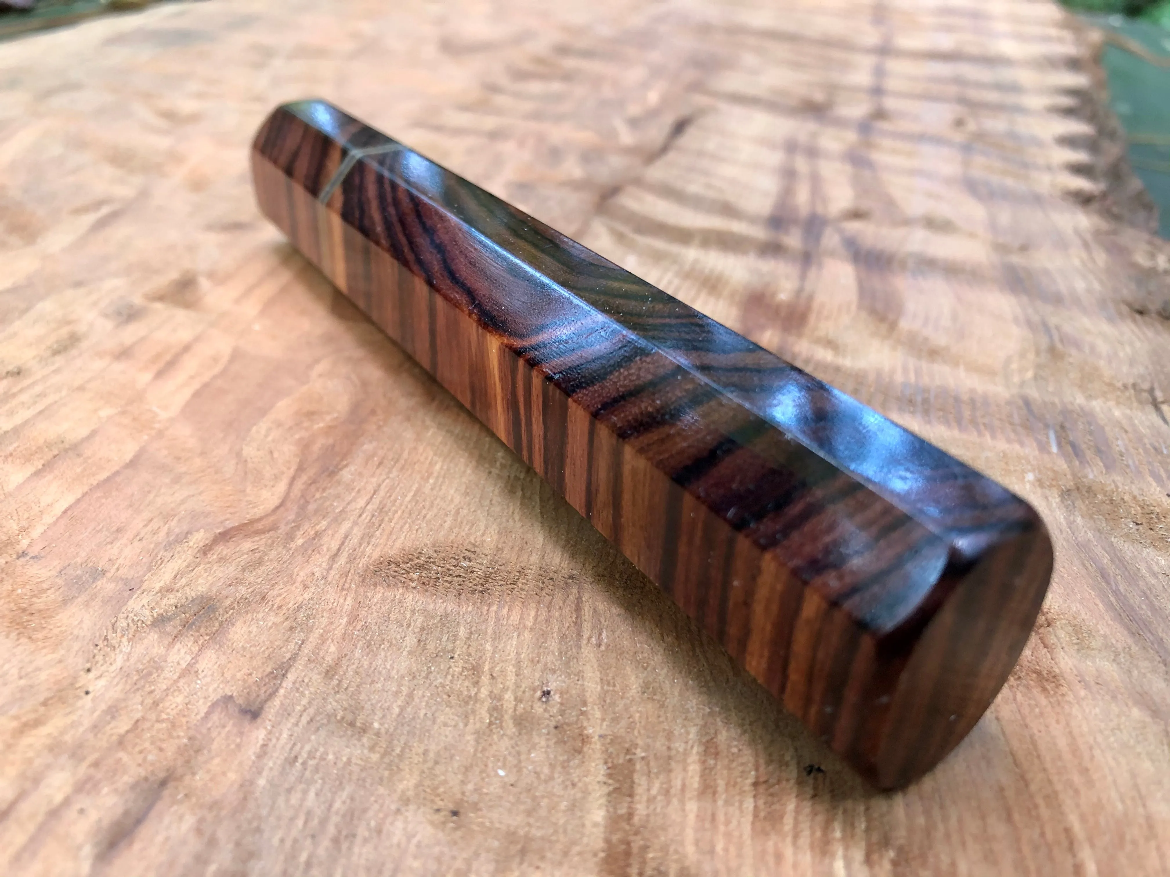 Custom Japanese Knife Handle (Wa Handle) - Crosscut kingwood and bronze