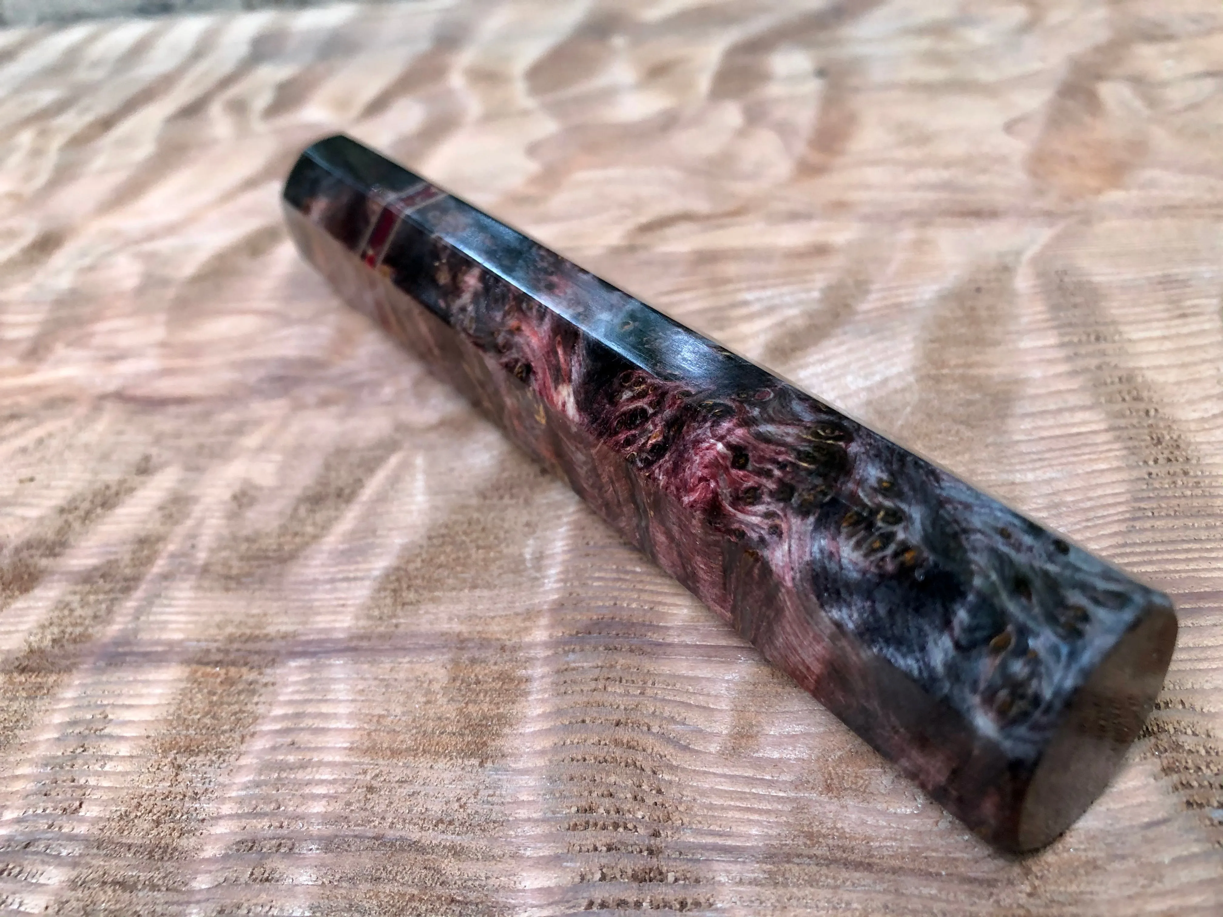 Custom Japanese Knife Handle (Wa Handle) - Double-dyed Yellow Cedar with Stone