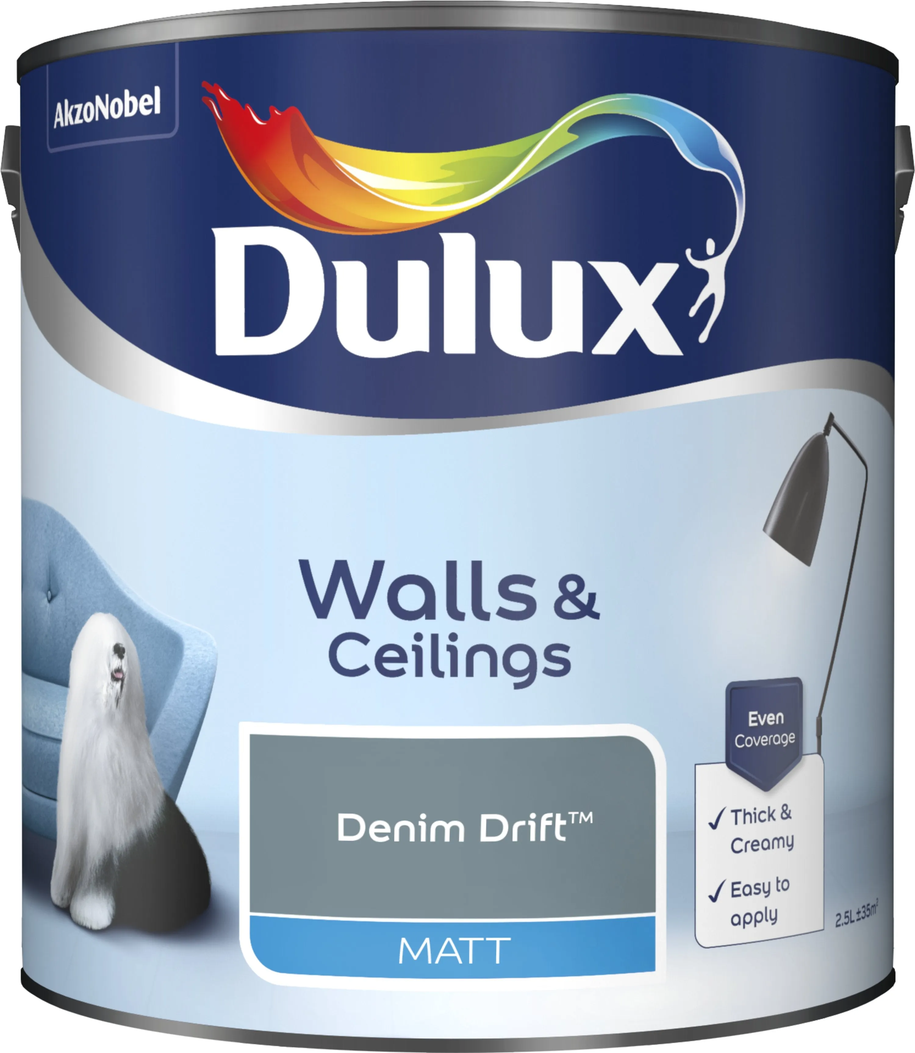 Dulux Matt Emulsion Paint For Walls And Ceilings - Denim Drift 2.5L