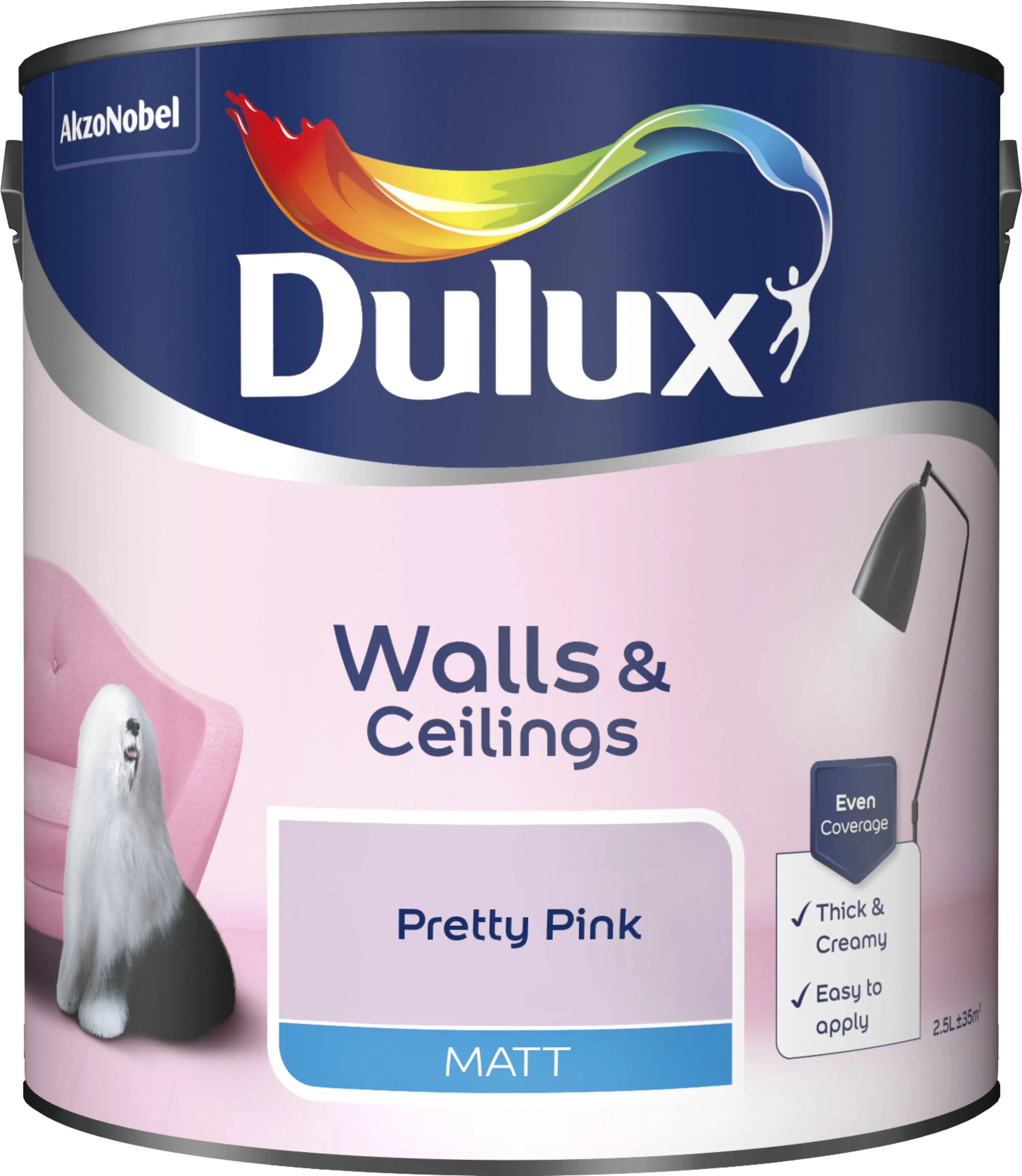 Dulux Matt Emulsion Paint For Walls And Ceilings - Pretty Pink 2.5L