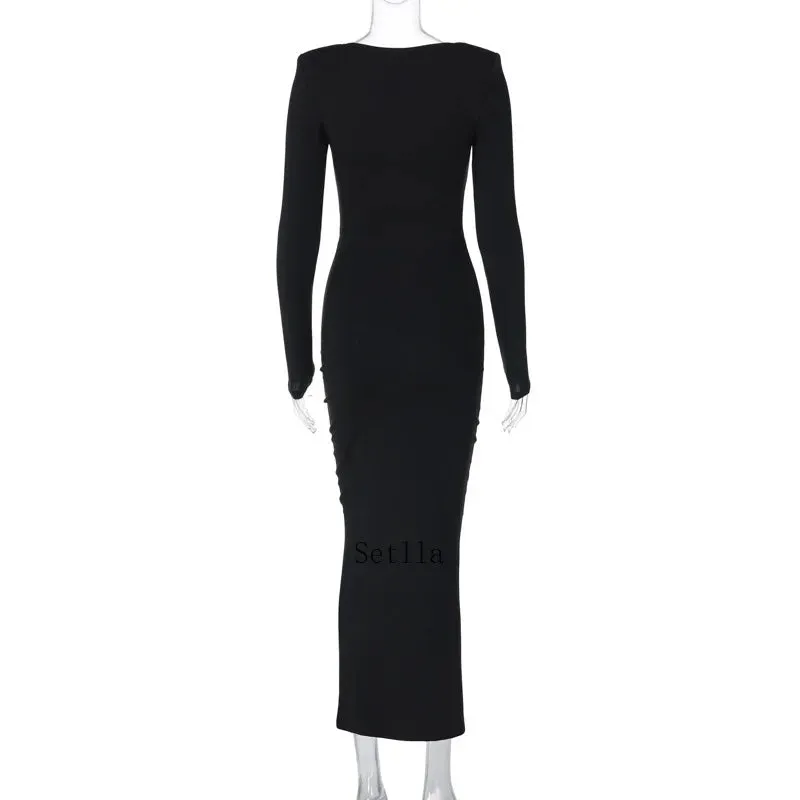 Elegant Floral Cut Out Long Sleeve Midi Dress for Women