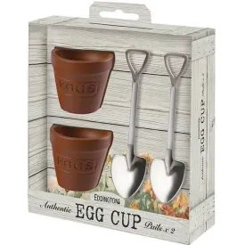 Flower Pot Set of 2 Egg Cups & Spoons