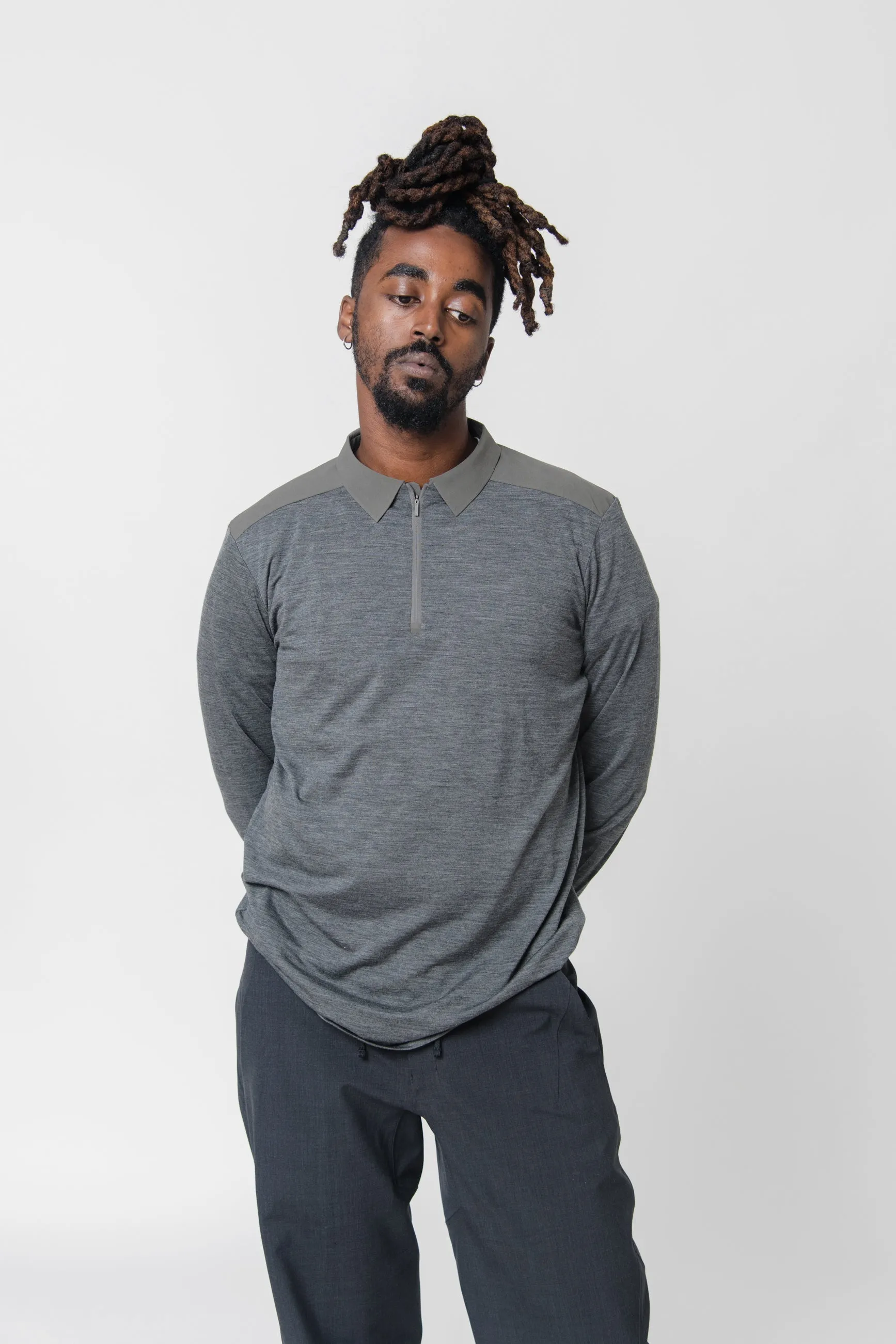Frame Long Sleeve Polo Shade Heather