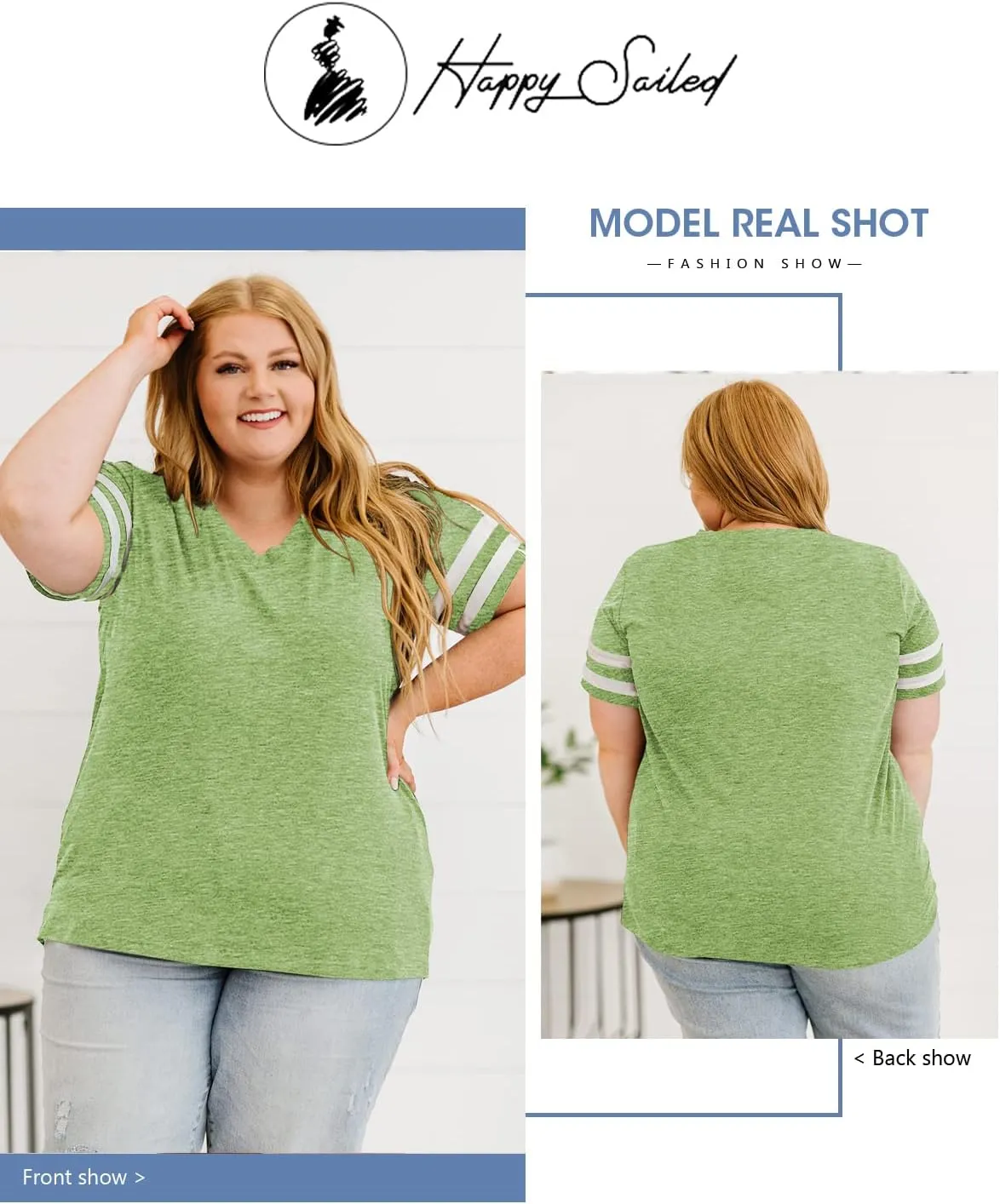 Happy Sailed Womens Plus Size Tunic Tops Summer Short Sleeve V Neck Striped Loose Casual Tee Shirt(1X-5X)