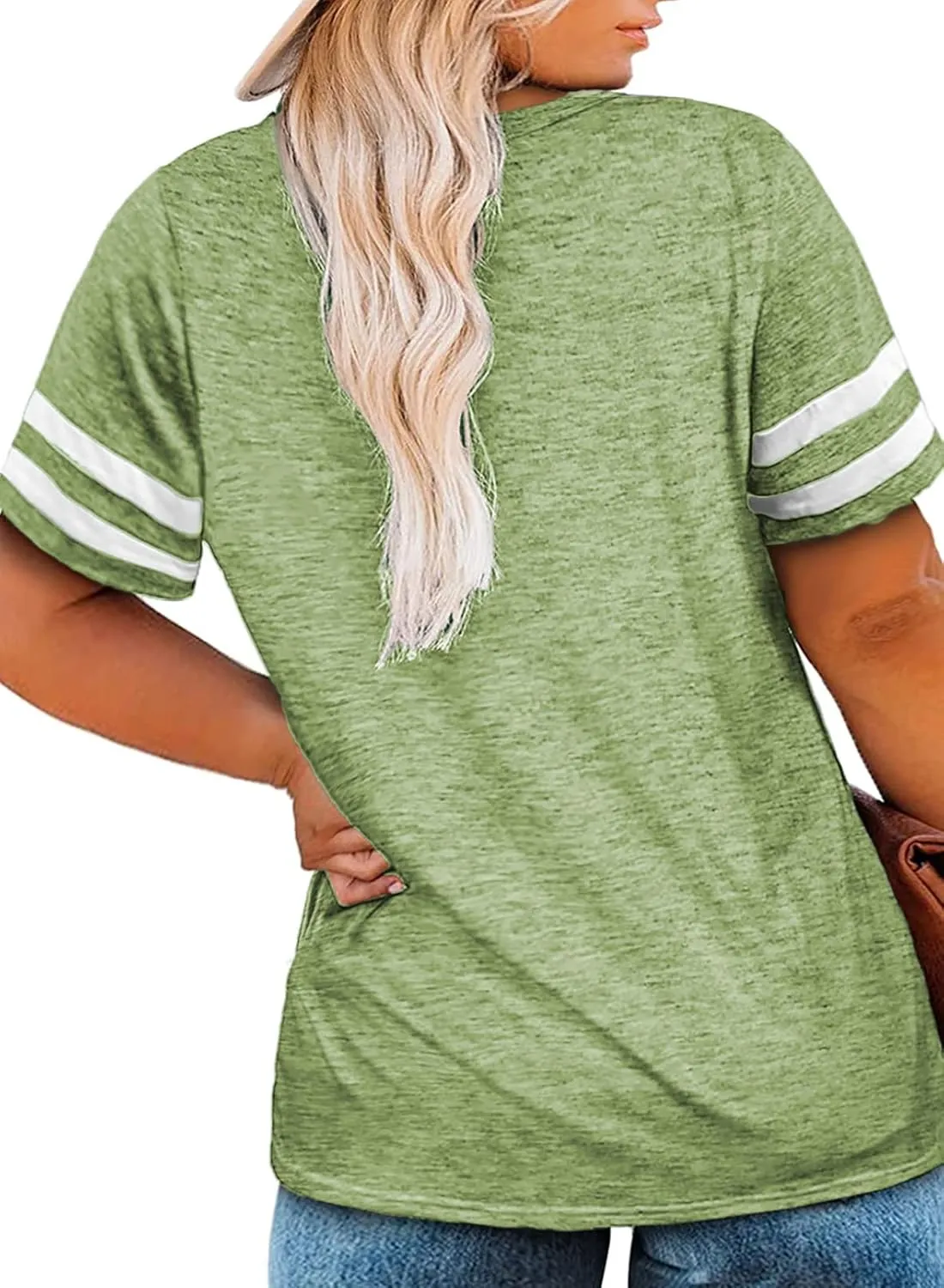 Happy Sailed Womens Plus Size Tunic Tops Summer Short Sleeve V Neck Striped Loose Casual Tee Shirt(1X-5X)