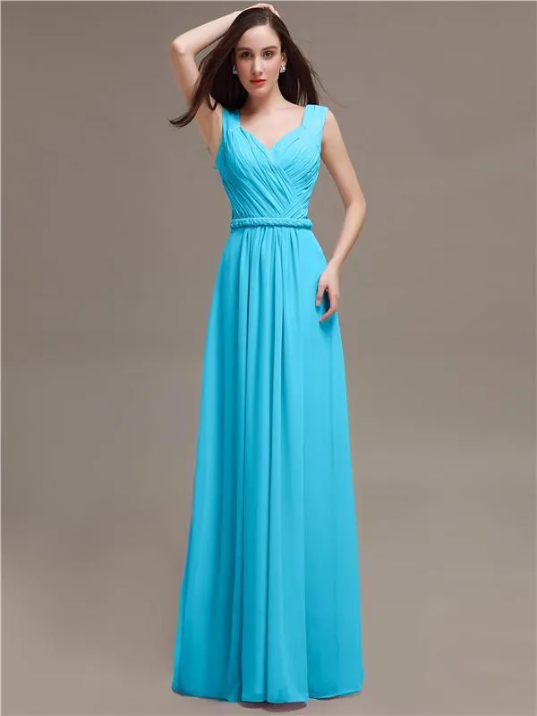 Honest A-line Chiffon Long Bridesmaid Dresses
