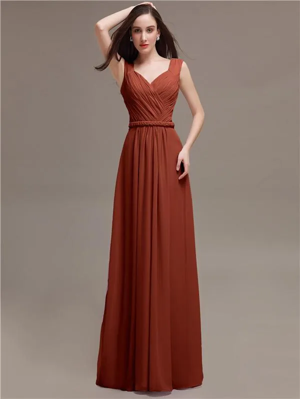 Honest A-line Chiffon Long Bridesmaid Dresses