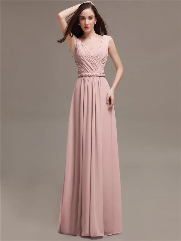 Honest A-line Chiffon Long Bridesmaid Dresses