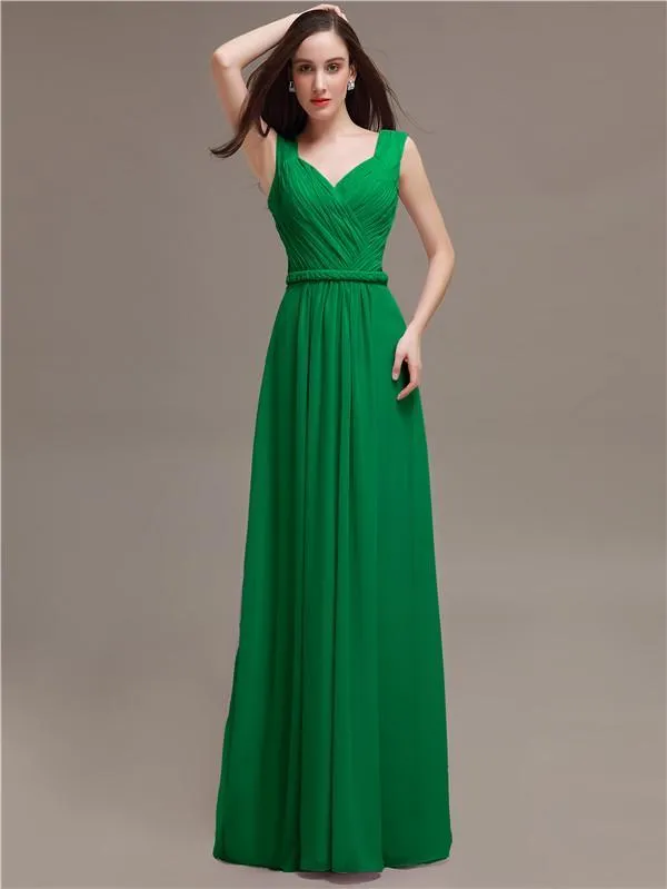Honest A-line Chiffon Long Bridesmaid Dresses