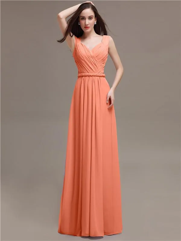 Honest A-line Chiffon Long Bridesmaid Dresses