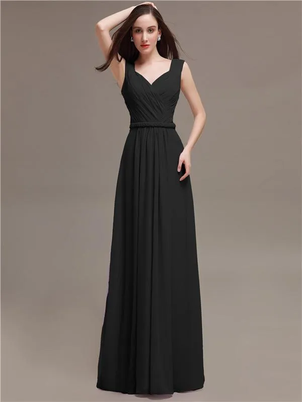 Honest A-line Chiffon Long Bridesmaid Dresses