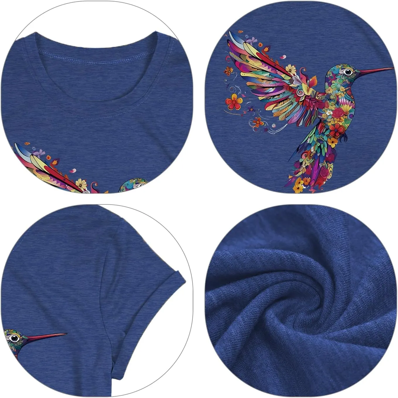 Hummingbird Shirt for Women Funny Women's Flower Graphic Tees Cute Bird Lover Short Sleeve Shirts 