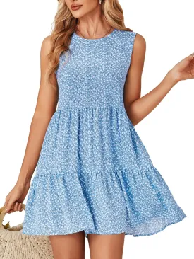 KIFOVEN Women's Summer Dress Sleeveless Floral Print Tiered Sundress Casual Boho Flowy Babydoll Mini Dress
