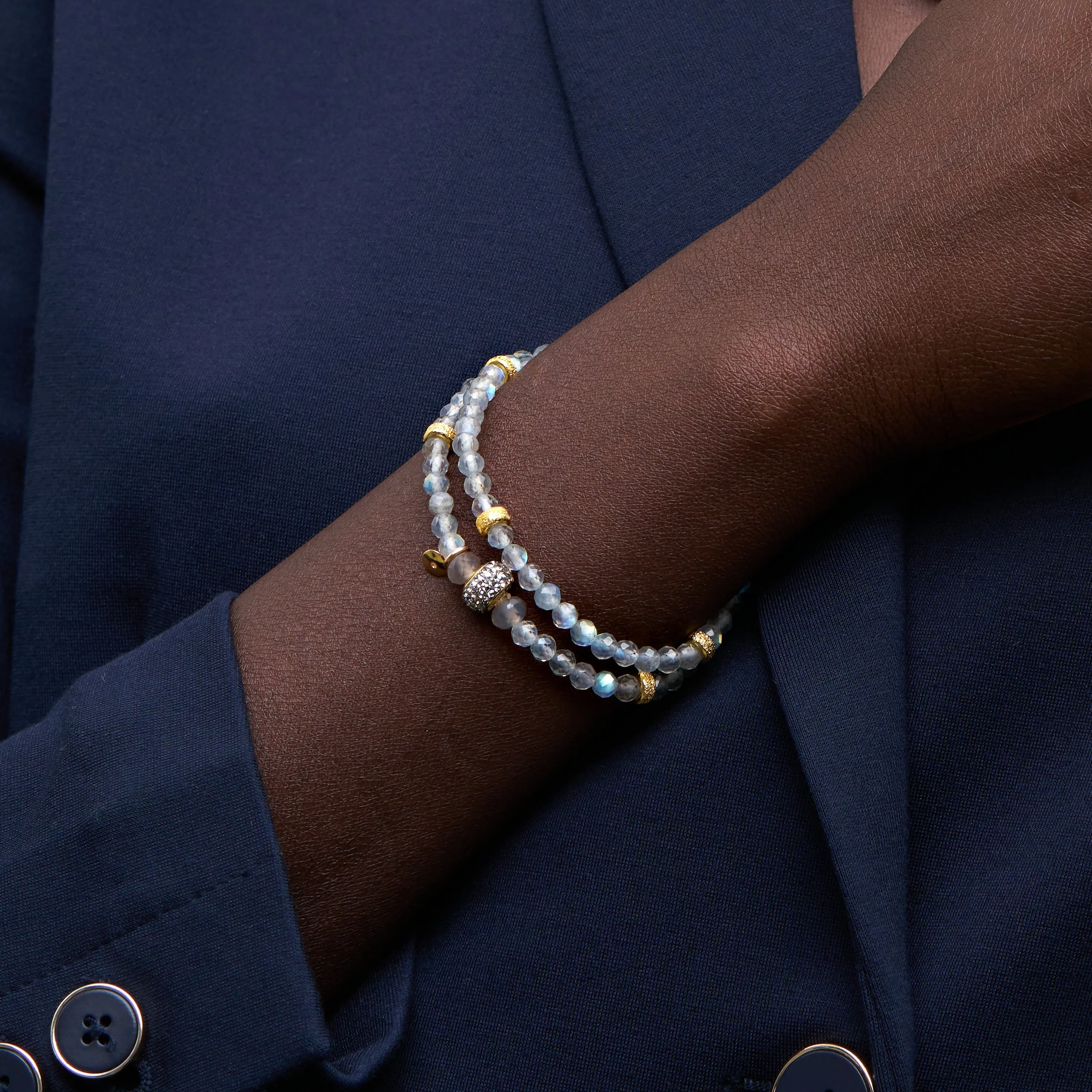 Lunar Sparkle Rondelle Double Wrap Bracelet