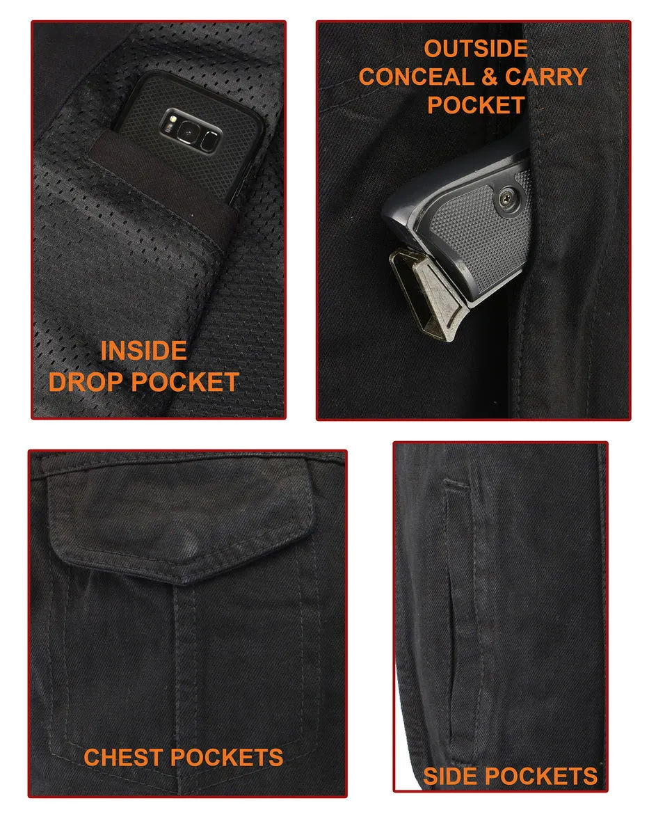 M Boss Motorcycle Apparel BOS13000 Men's Black Denim Club Style Vest