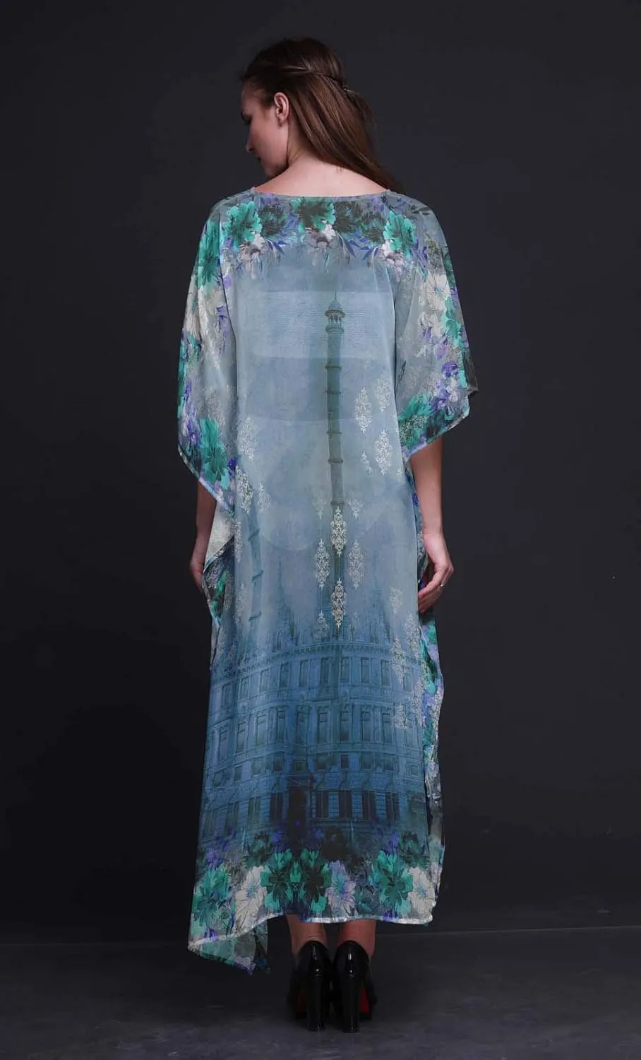 Mughal Monuments Beach Kaftan Bikini Cover up Women Maxi Dress Long Caftan